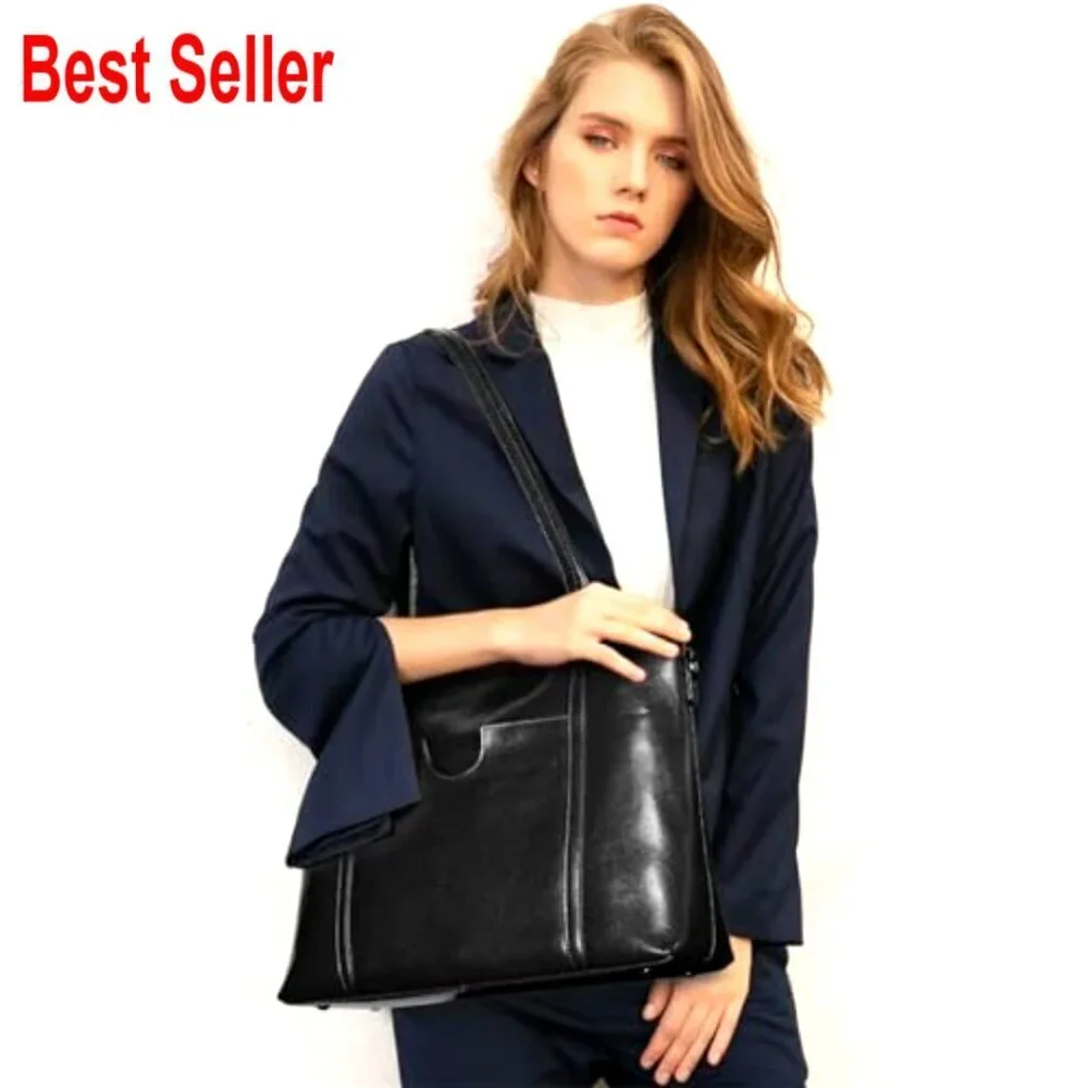 Genuine Leather Top Handle Satchel Tote Shoulder Bag